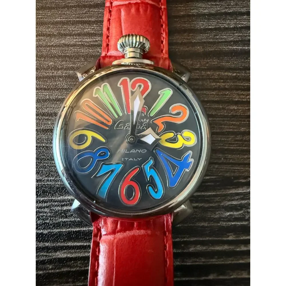 GaGa MILANO Quartz Red Leather Strap Manuale 40mm 5020.2 Black Dial